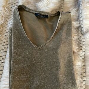 All Saints Shimmering Olive V-Neck Tee